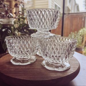 Vintage Indiana Glass Diamond Point Footed Dessert Sherbet Bowls set of 4